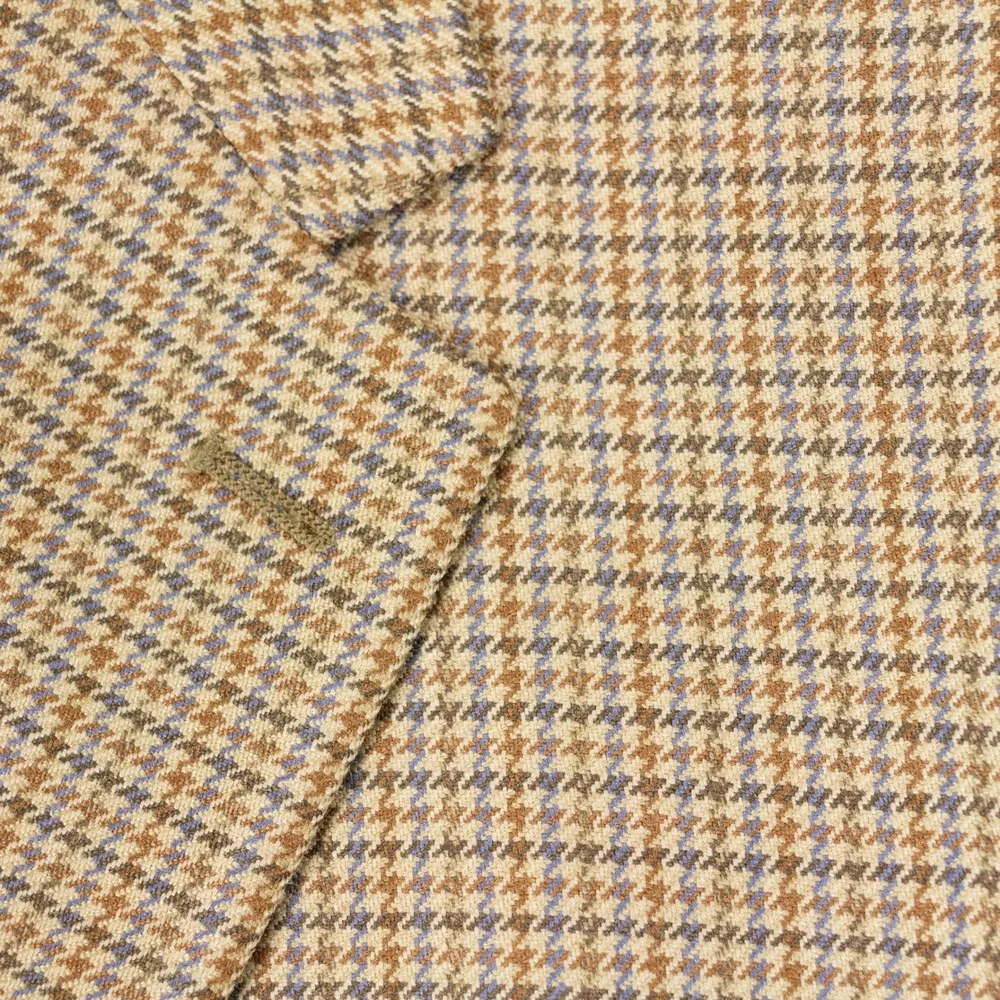 Lauren Ralph Lauren Blazer Mens 48R Tan Brown Houndstooth 100% Silk Sport Coat